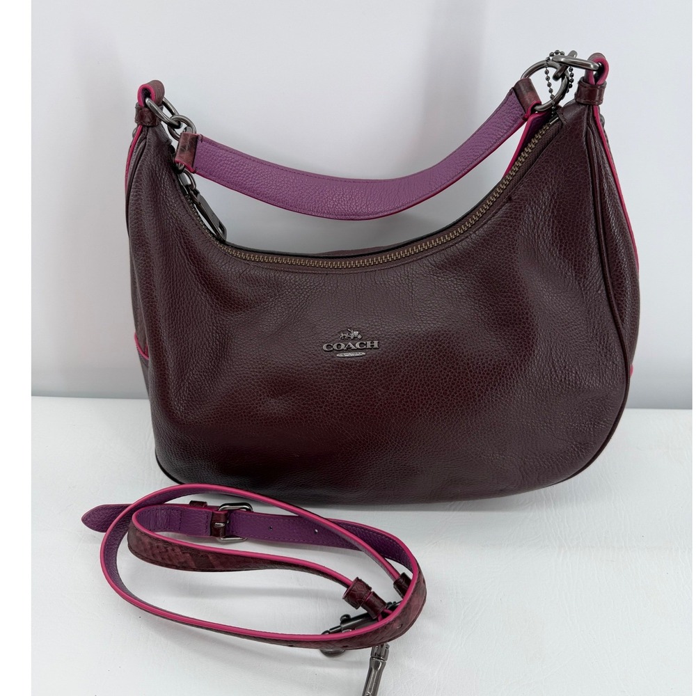 Coach Harley Hobo Bag Purple Leather Snakeskin Trim F20917 East West Purse